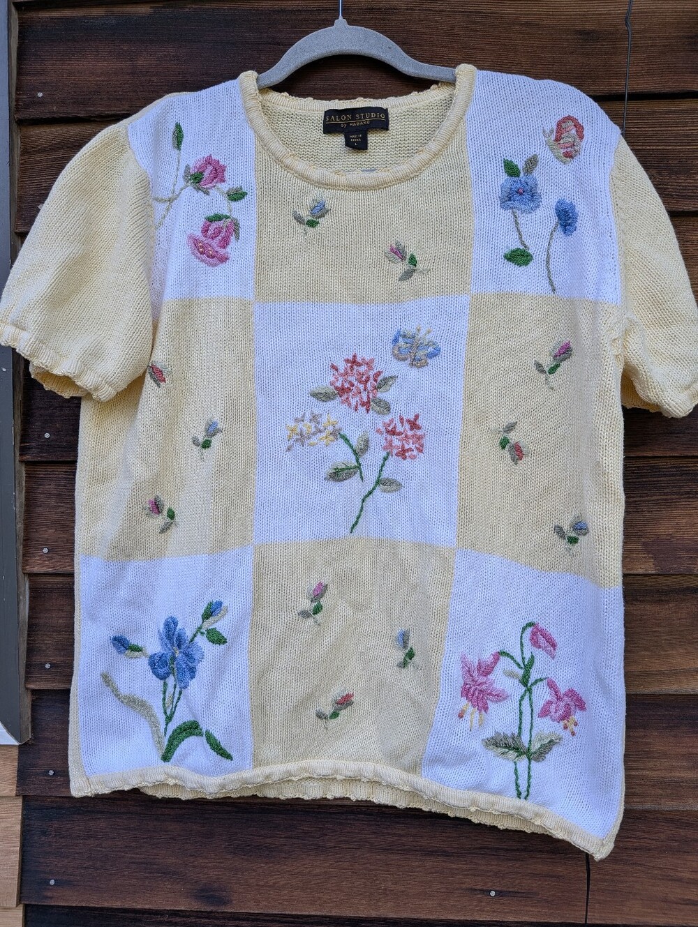 Cottagecore Floral Embroidery Cotton Ramie Sweater Classic Sz Large Grannycore